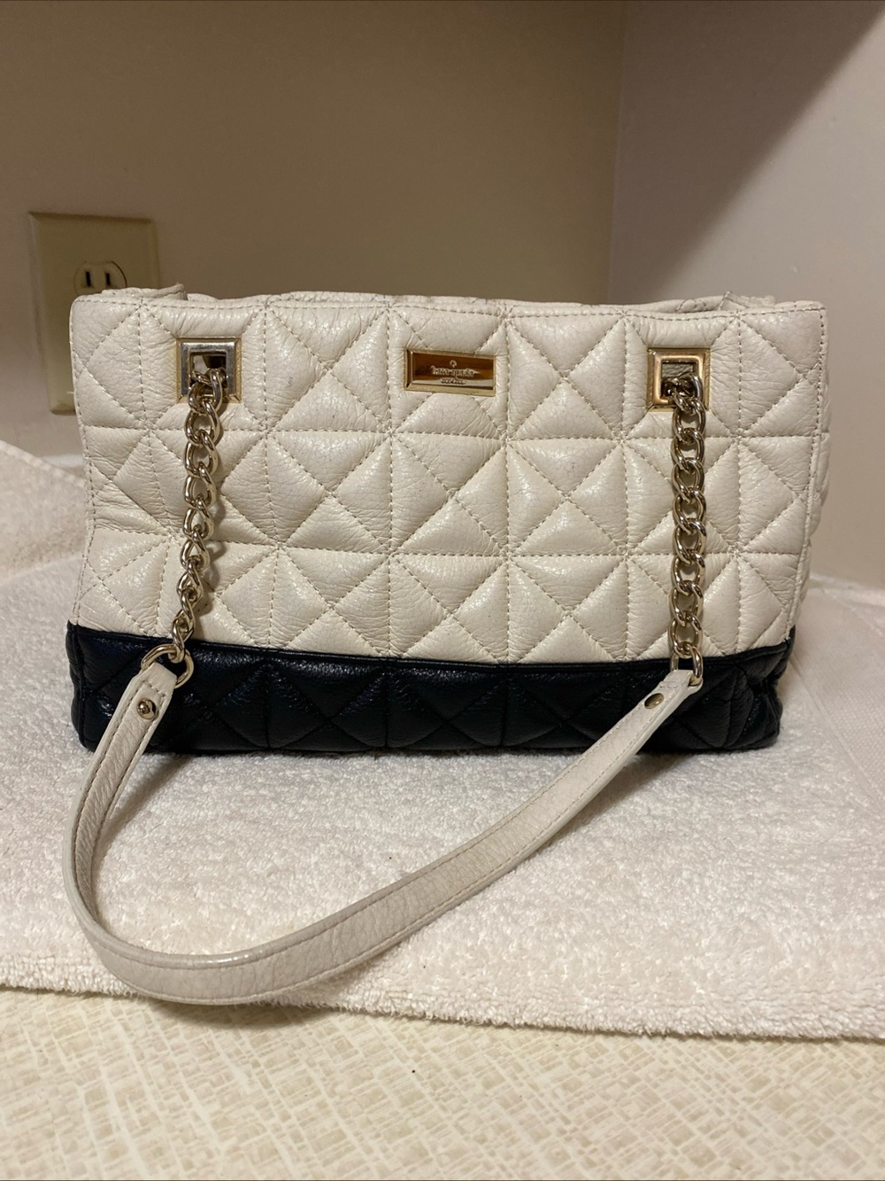 kate spade Quilted Two-Tone Chain Strap Satchel - Cream and Black